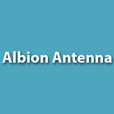 Teal background with words Albion Antenna