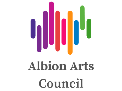 multicolored sound waves logo for Albion Arts Council